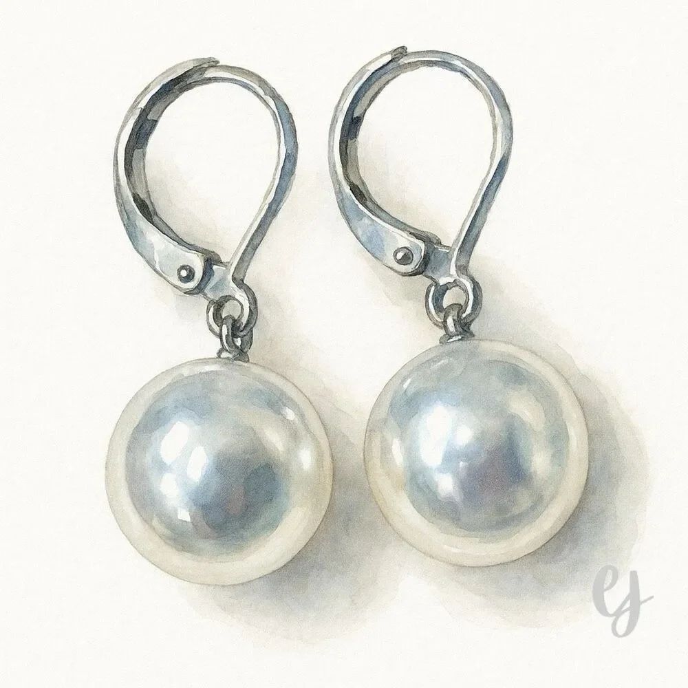Jules Large Pearl Drop Earrings, Silver Tone Leverbacks